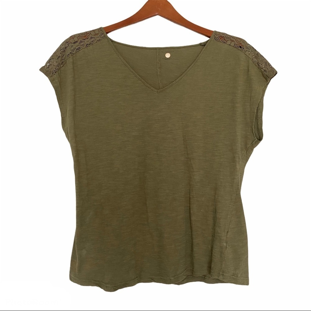 ReCreation lace shoulder top shirt green medium